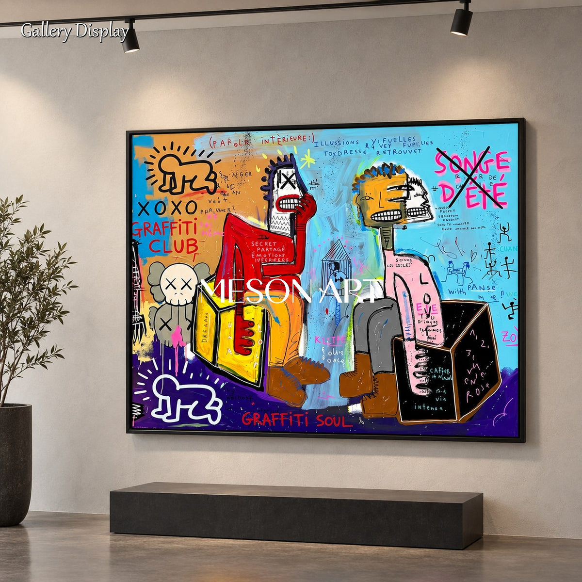 Blue And Red Graffiti Painting Rectangular Wall Decor For Living Room By Mesonart