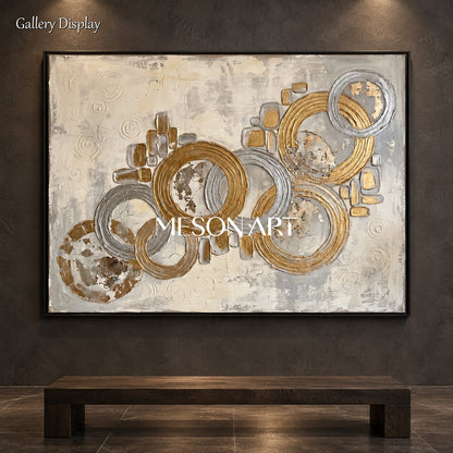 Gold And Gray Abstract Art Rectangular Wall Decor Original Artist Hand Painted By Mesonart
