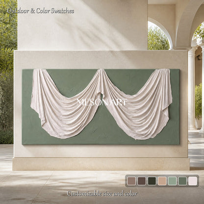 Green And White Plaster Relief Art Panoramic Sculptural Wall Decor By Mesonart