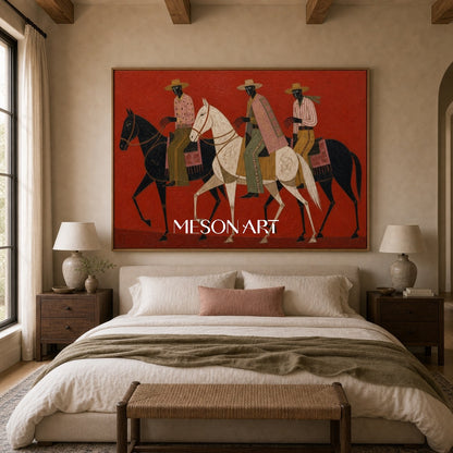 Abstract Geometric Horse Painting With Textured Red Background For Modern Living Room Decor