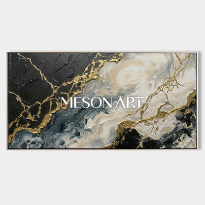 Gilded Tides Abstract Plaster Art With Gold Veins For Modern Living Room Decor