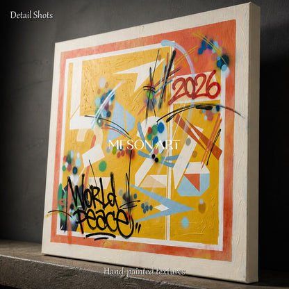 Yellow Graffiti Painting Banksy Style Square Wall Art For Living Room By Mesonart