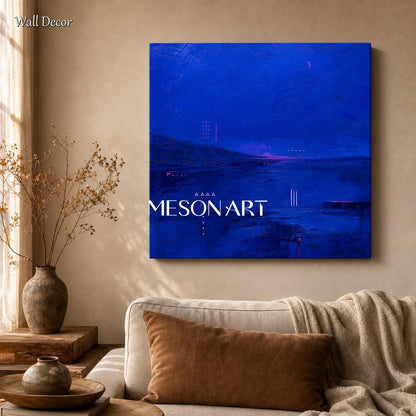 Deep Blue Abstract Painting Minimalist Wall Art For Living Room And Office Decor
