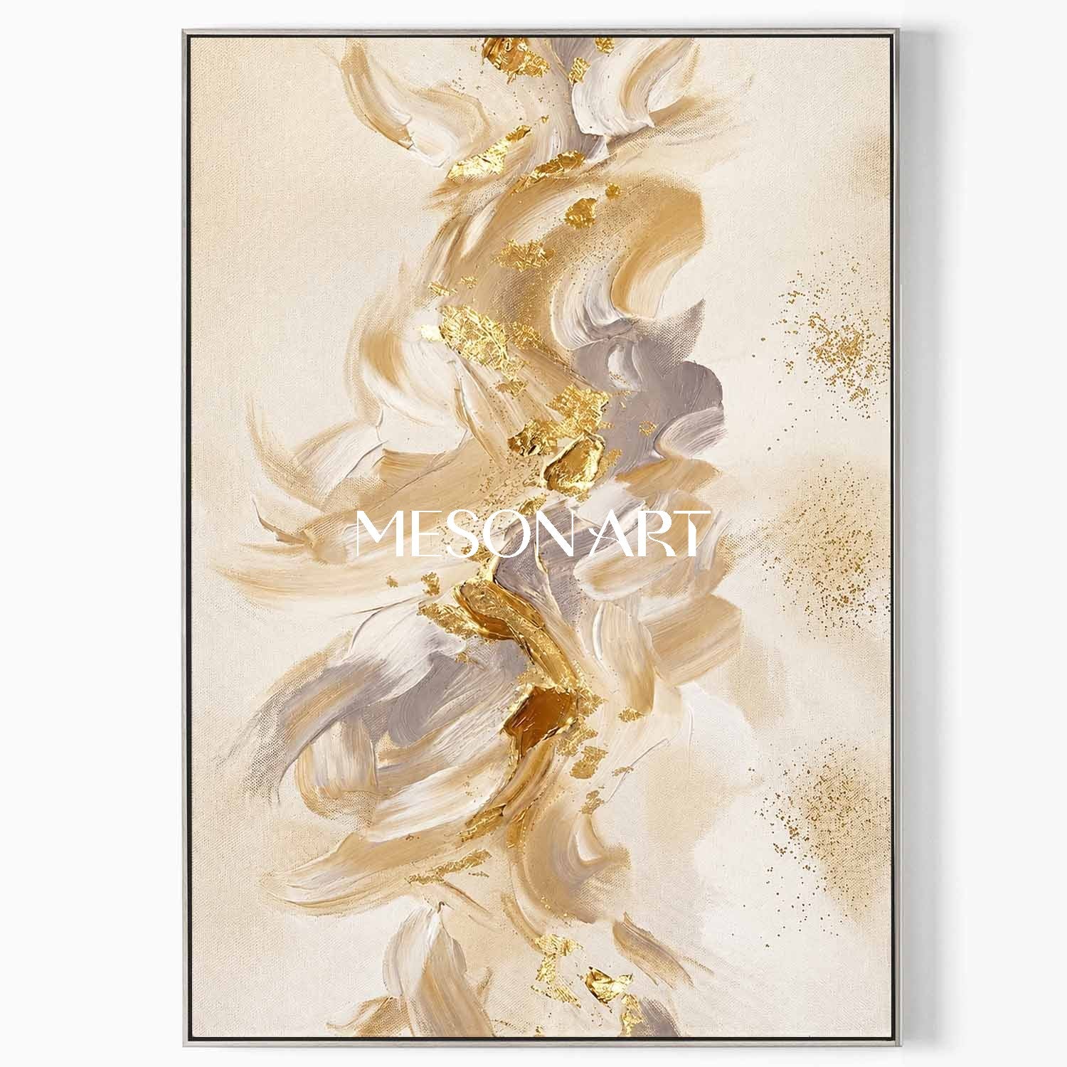 Gilded Abstract Painting With Textured Beige And Gold For Modern Luxury Home Decor