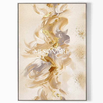 Gilded Abstract Painting With Textured Beige And Gold For Modern Luxury Home Decor