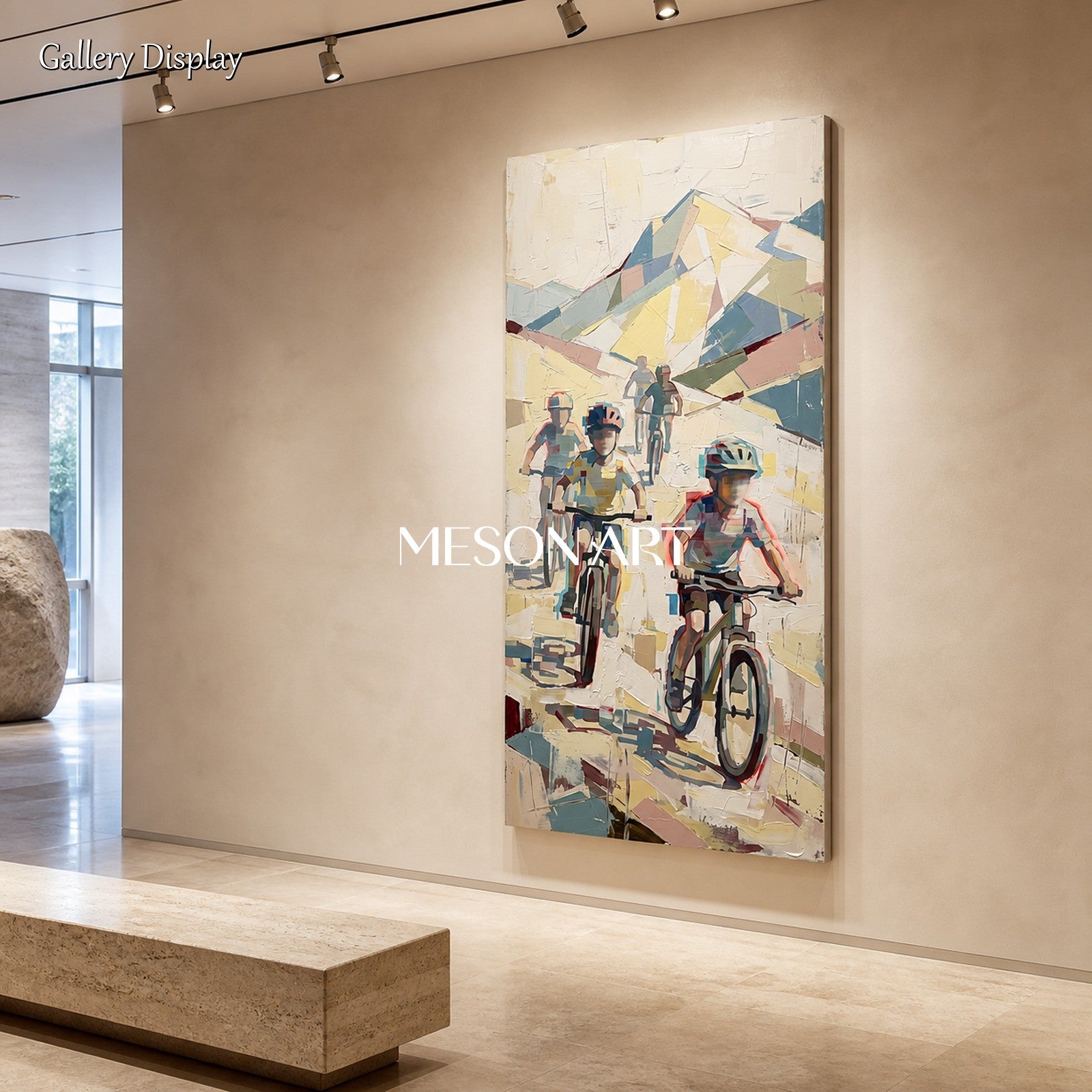 White And Yellow Figurative Motion Art Panoramic Oil Painting On Canvas For Living Room By Mesonart