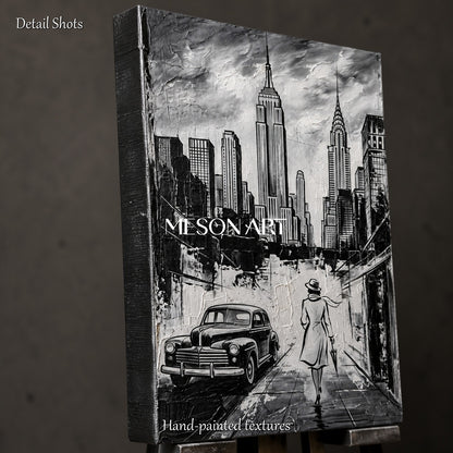 Black And White Modern Cityscape Painting Panoramic Wall Art Contemporary New York City Original Artist By Mesonart