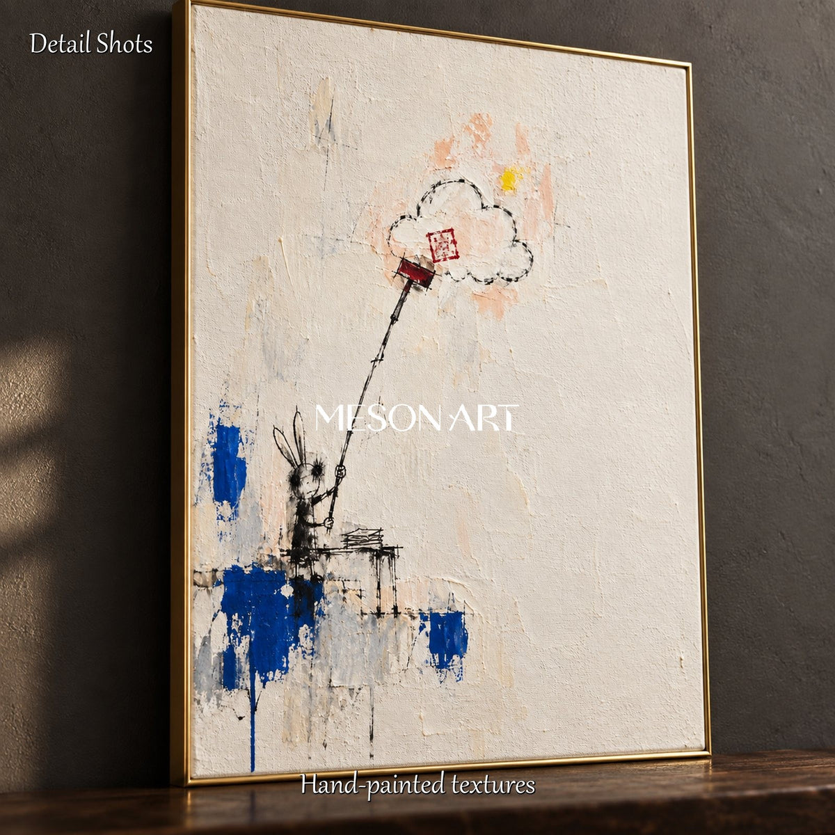 White And Blue Graffiti Abstract Art Modern Canvas Wall Decor Rectangular For Living Room By Mesonart