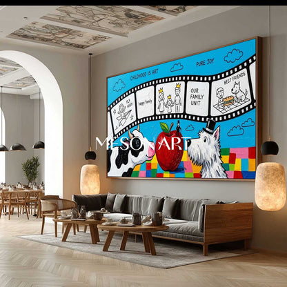 Whimsical Surrealist Painting With Animals And Apple For Kids Room Decor