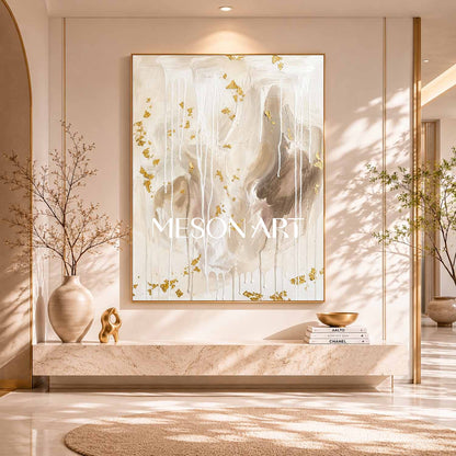 Minimalist Abstract Art With Gold Leaf And Fluid Texture For Modern Home Decor