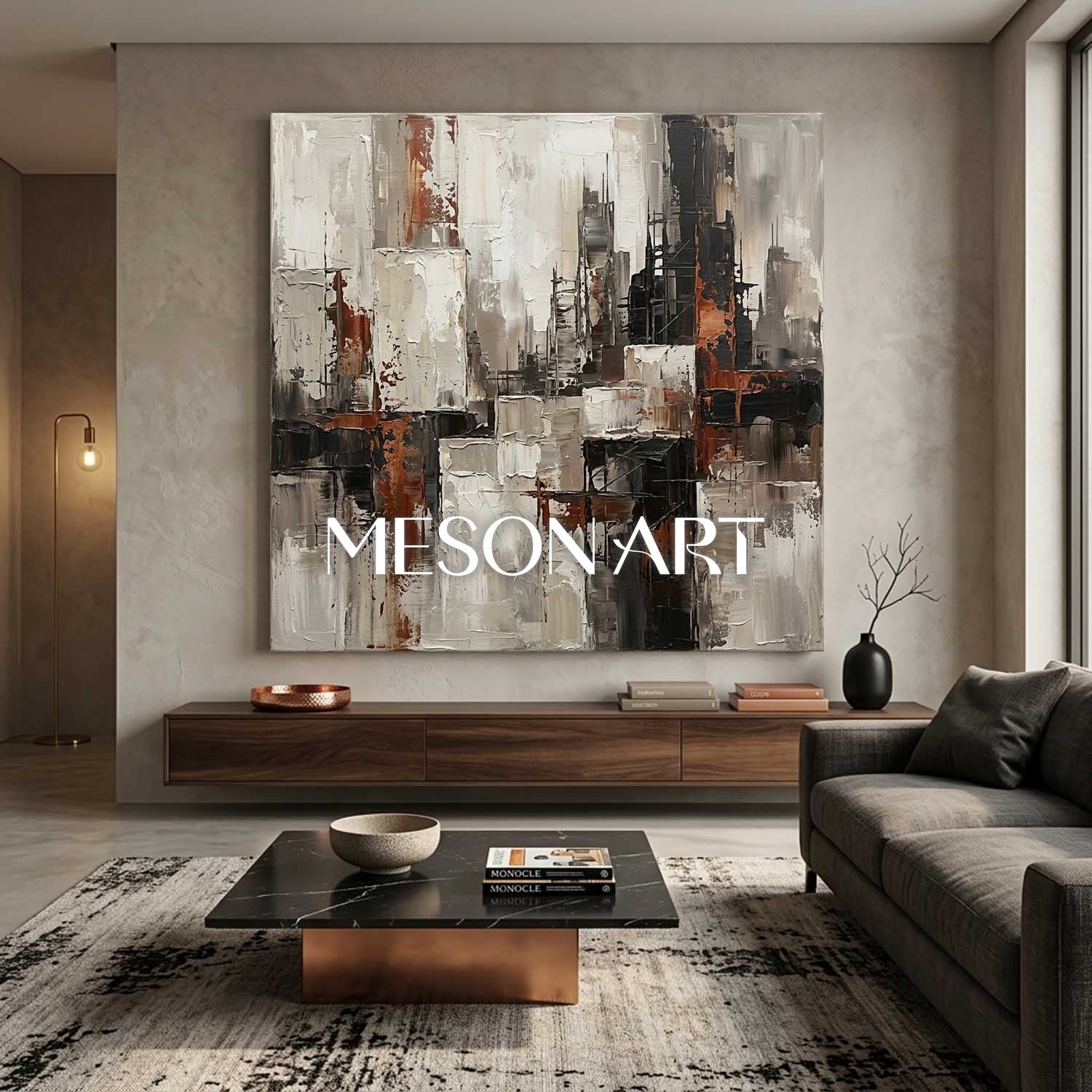 Abstract City Plaster Texture Art With Thick Impasto For Modern Living Room Decor