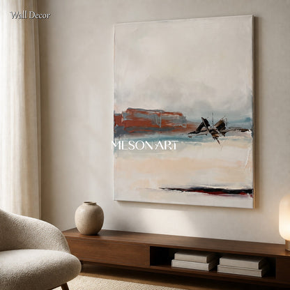 Beige And Black Abstract Landscape Painting Contemporary Expressionist Art Rectangular Wall Decor For Living Room By Mesonart