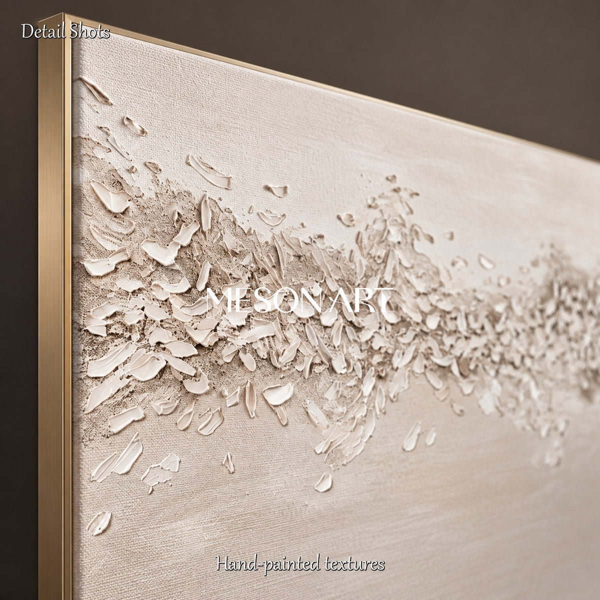 Beige Textured Canvas Painting Abstract Panoramic Rectangular Wall Art Original Artist By Mesonart