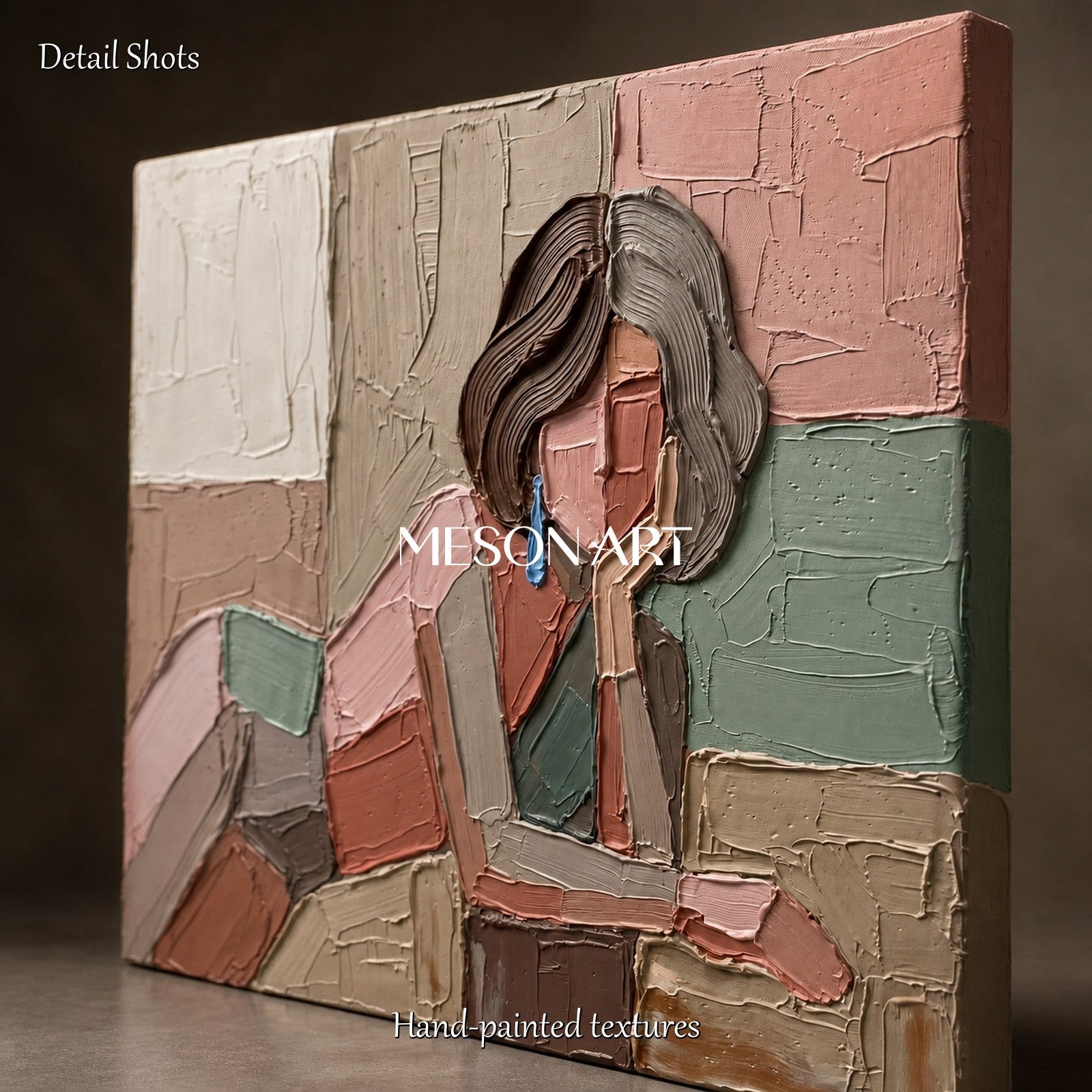 Pink And Brown Painting Modern Portrait Contemporary Figurative Art Original Artist Hand Painted Rectangular Wall Decor For Living Room By Mesonart