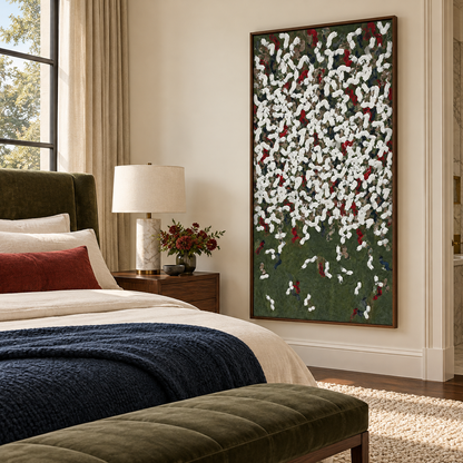 Green And White Abstract Painting Panoramic Wall Art Impasto Palette Knife Minimalist Contemporary By Mesonart