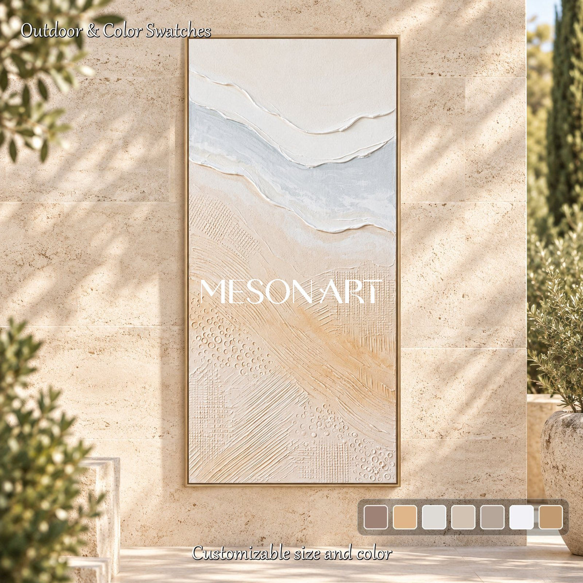 Beige And White Beach Wall Art Panoramic Large Abstract Painting Original Artist Hand Painted By Mesonart