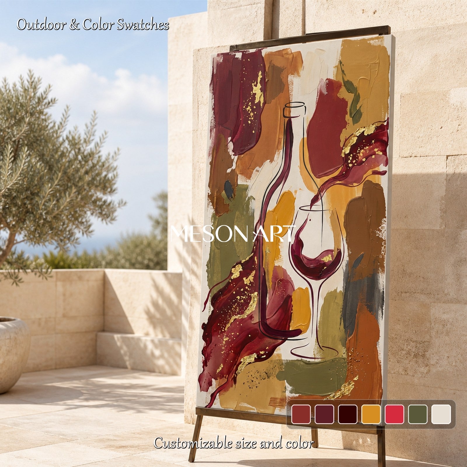 Red And Gold Figurative Painting Contemporary French Bistro Original Art By Mesonart