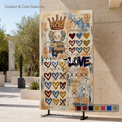 Abstract Pop Art Painting With Crown And Hearts For Modern Living Room Decor