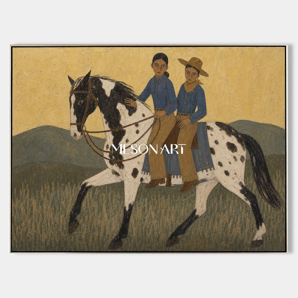 Contemporary Equestrian Painting With Minimalist Horse Riders For Living Room Decor