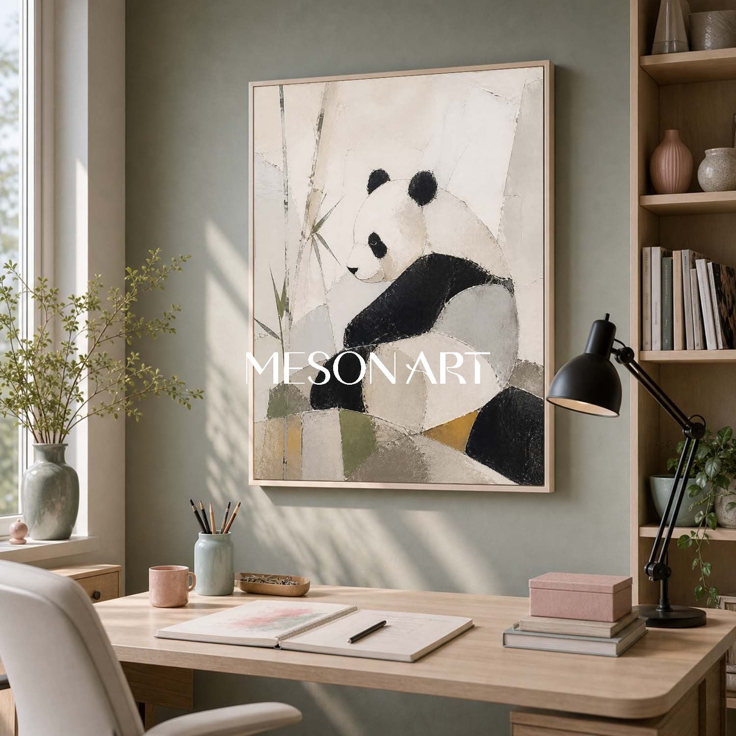 Minimalist Panda Wall Art Abstract Black And White Painting For Living Room And Nursery Decor