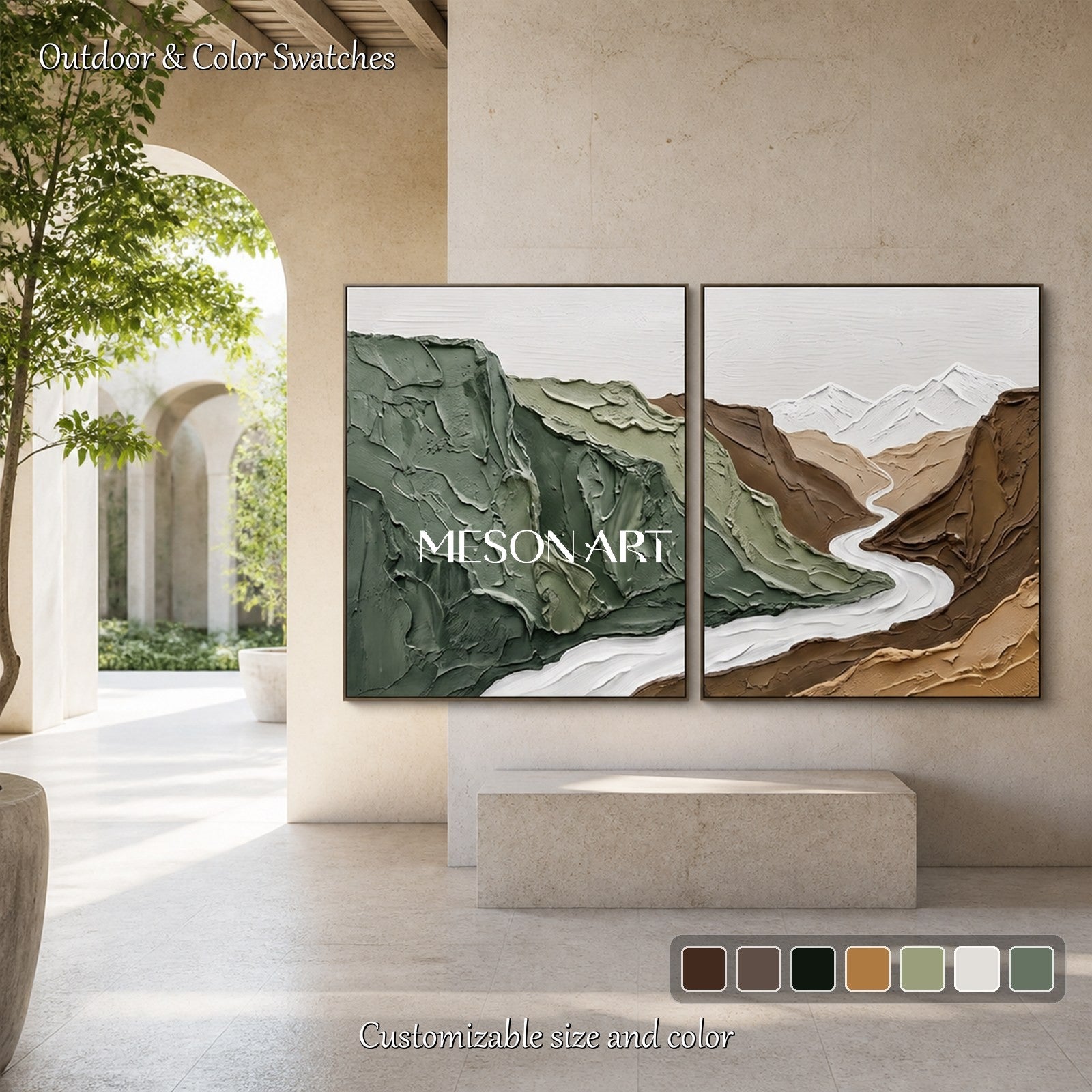 Green And Brown Landscape Painting Rectangular Impasto Textured Contemporary Art Original Artist By Mesonart