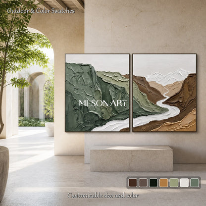 Green And Brown Landscape Painting Rectangular Impasto Textured Contemporary Art Original Artist By Mesonart