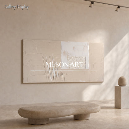 Minimalist Beige Abstract Painting With Textured Relief For Modern Living Room Decor