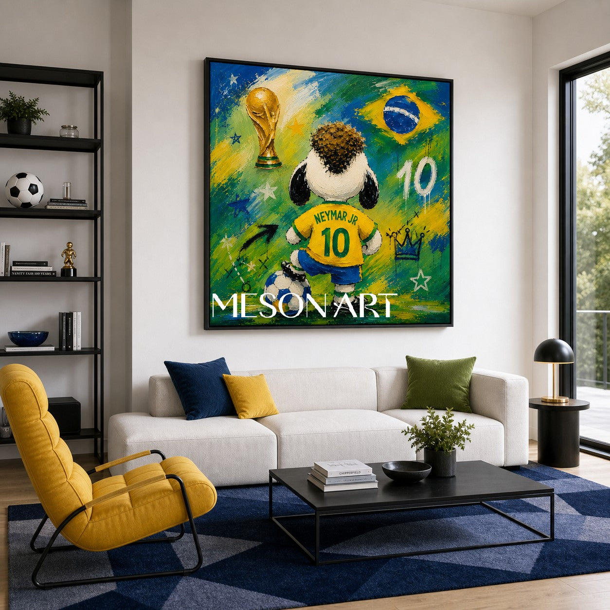 Brazilian Football Graffiti Art With Neymar Jr And World Cup Trophy For Living Room Decor
