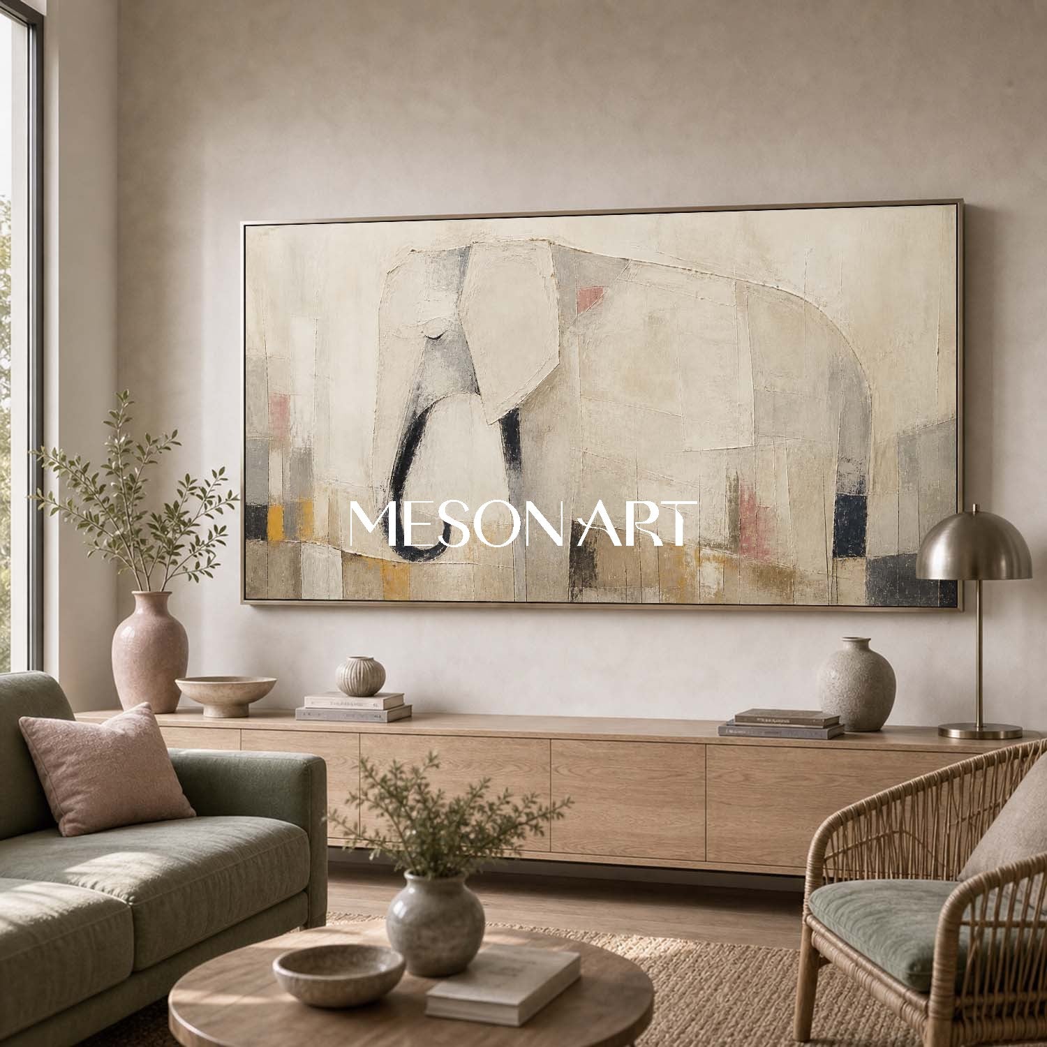 Minimalist Elephant Canvas Art In Earthy Tones For Modern Living Room Decor
