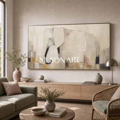 Minimalist Elephant Canvas Art In Earthy Tones For Modern Living Room Decor