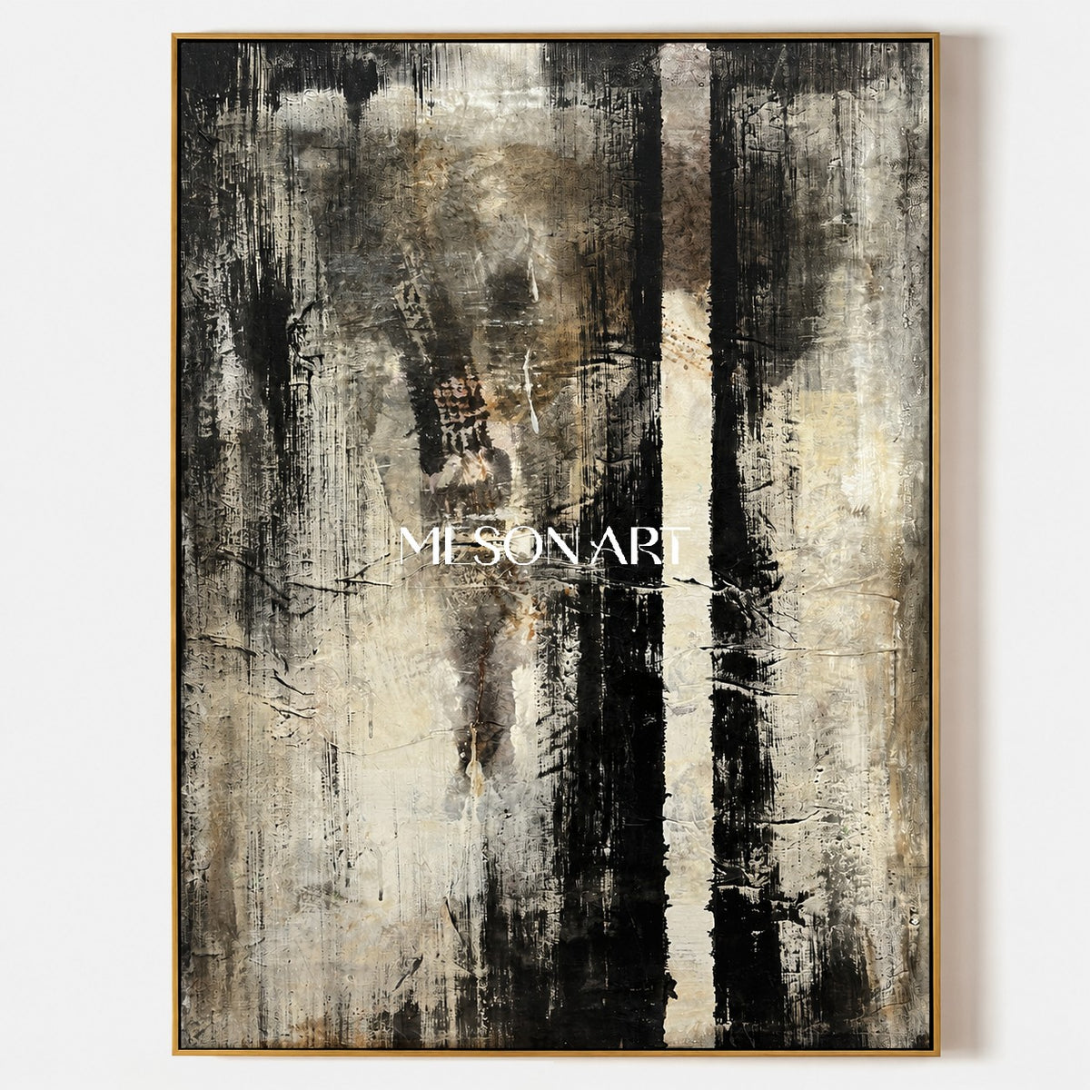 Black And White Abstract Painting Original Artist Hand Painted Mixed Media Textured Canvas Wall Art For Living Room By Mesonart