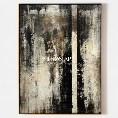 Black And White Abstract Painting Original Artist Hand Painted Mixed Media Textured Canvas Wall Art For Living Room By Mesonart
