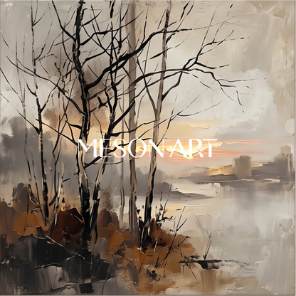 Beige And Black Abstract Painting Large Square Wall Art Landscape Original Artwork By Mesonart
