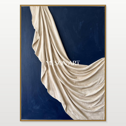 Blue And White Sculptural Plaster Art Rectangular Wall Decor Original Artist Hand Painted By Mesonart
