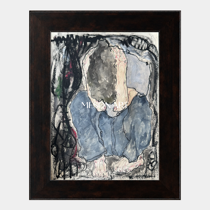 Blue And Black Figurative Portrait Painting Contemporary Original Artwork Rectangular Wall Art By Mesonart