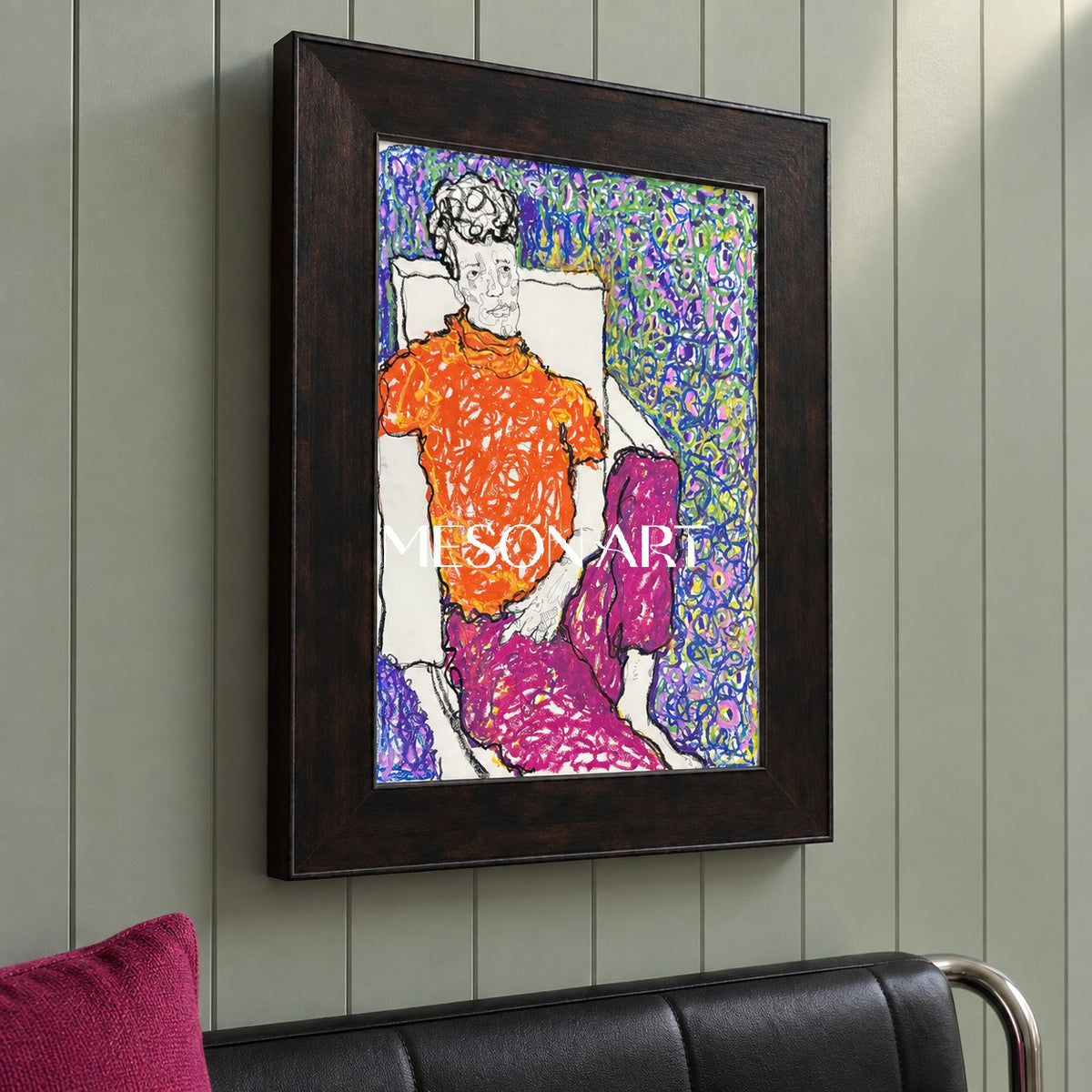 Orange Purple Figurative Expressionist Portrait Painting Original Artist Artwork By Mesonart