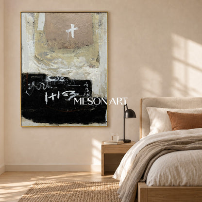 Black And White Abstract Painting Modern Wabi Sabi Rectangular Wall Art Original Mixed Media By Mesonart