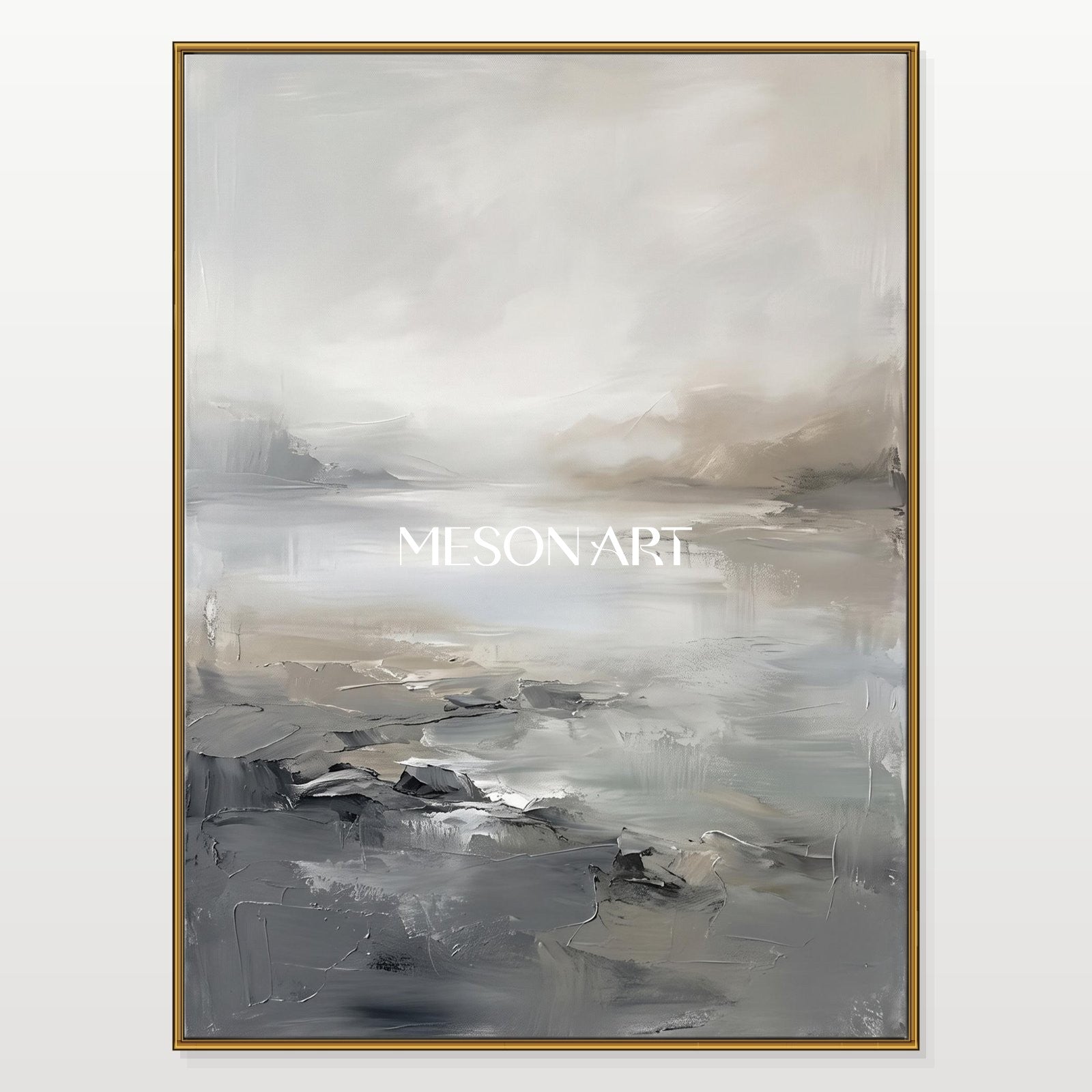 Gray And Beige Neutral Abstract Art Rectangular Wall Painting For Living Room Original By Mesonart