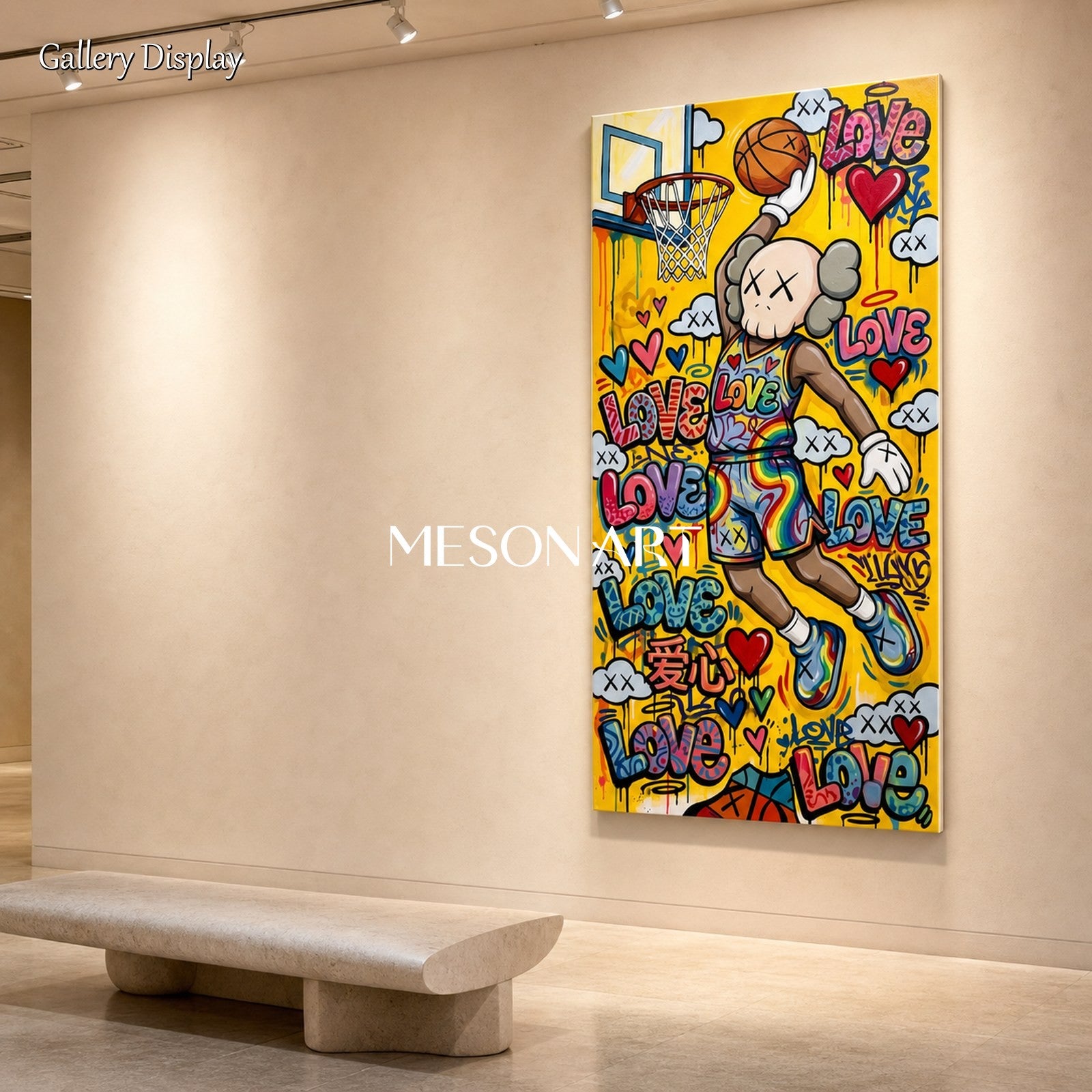 Vibrant Graffiti Basketball Art With Love Hearts For Modern Kids Room Decor