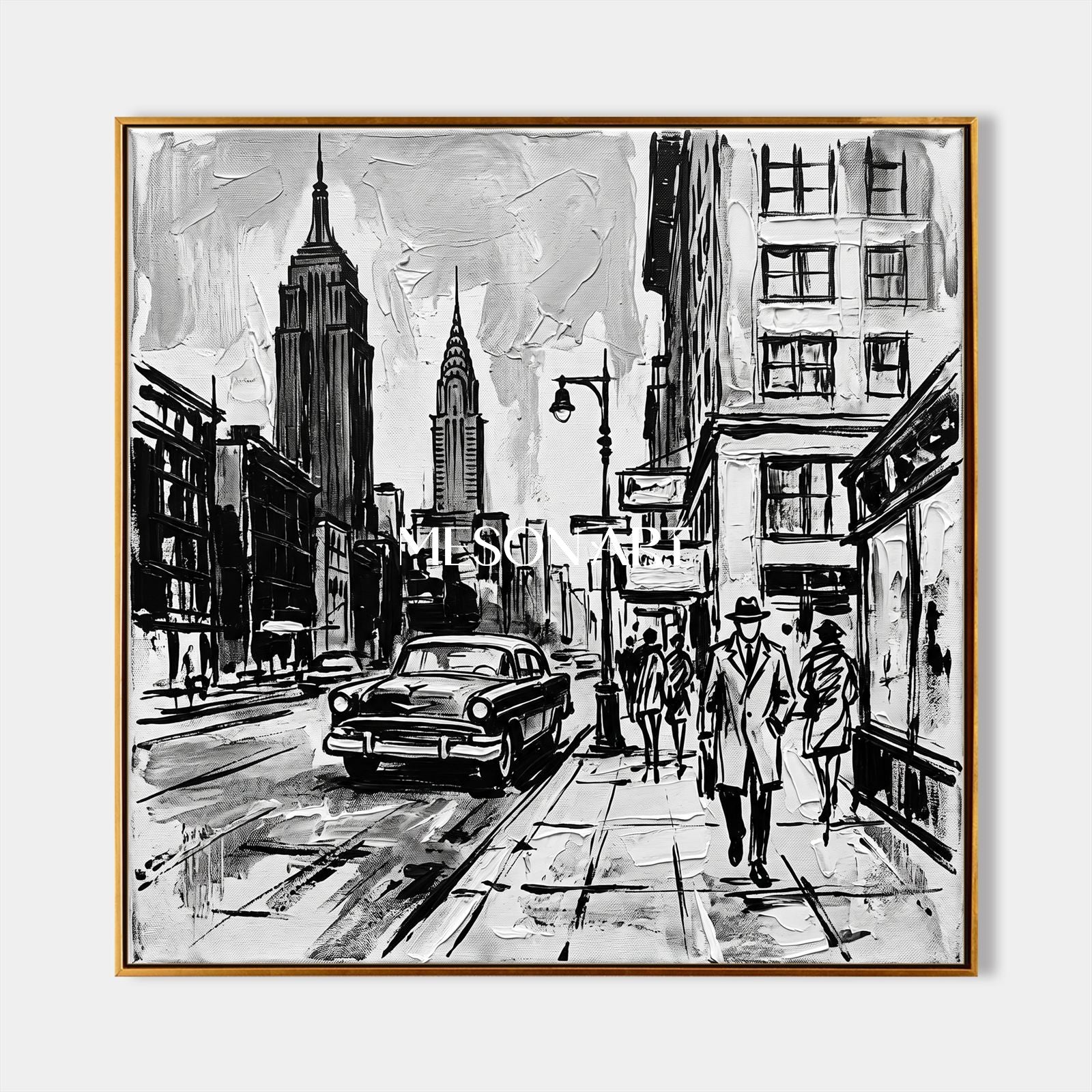 Black And White New York City Urban Sketch Contemporary Wall Art Square Original Artist By Mesonart