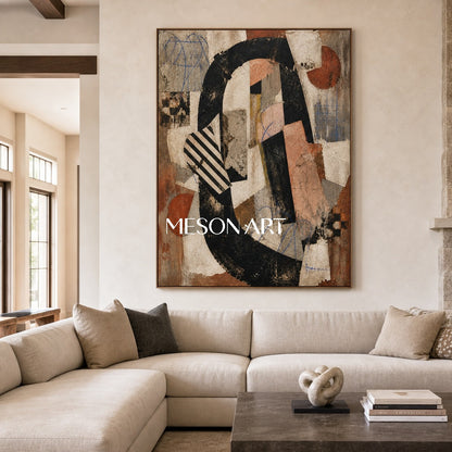 Wabi Sabi Abstract Art With Textured Geometric Forms For Modern Living Room And Home Office Decor