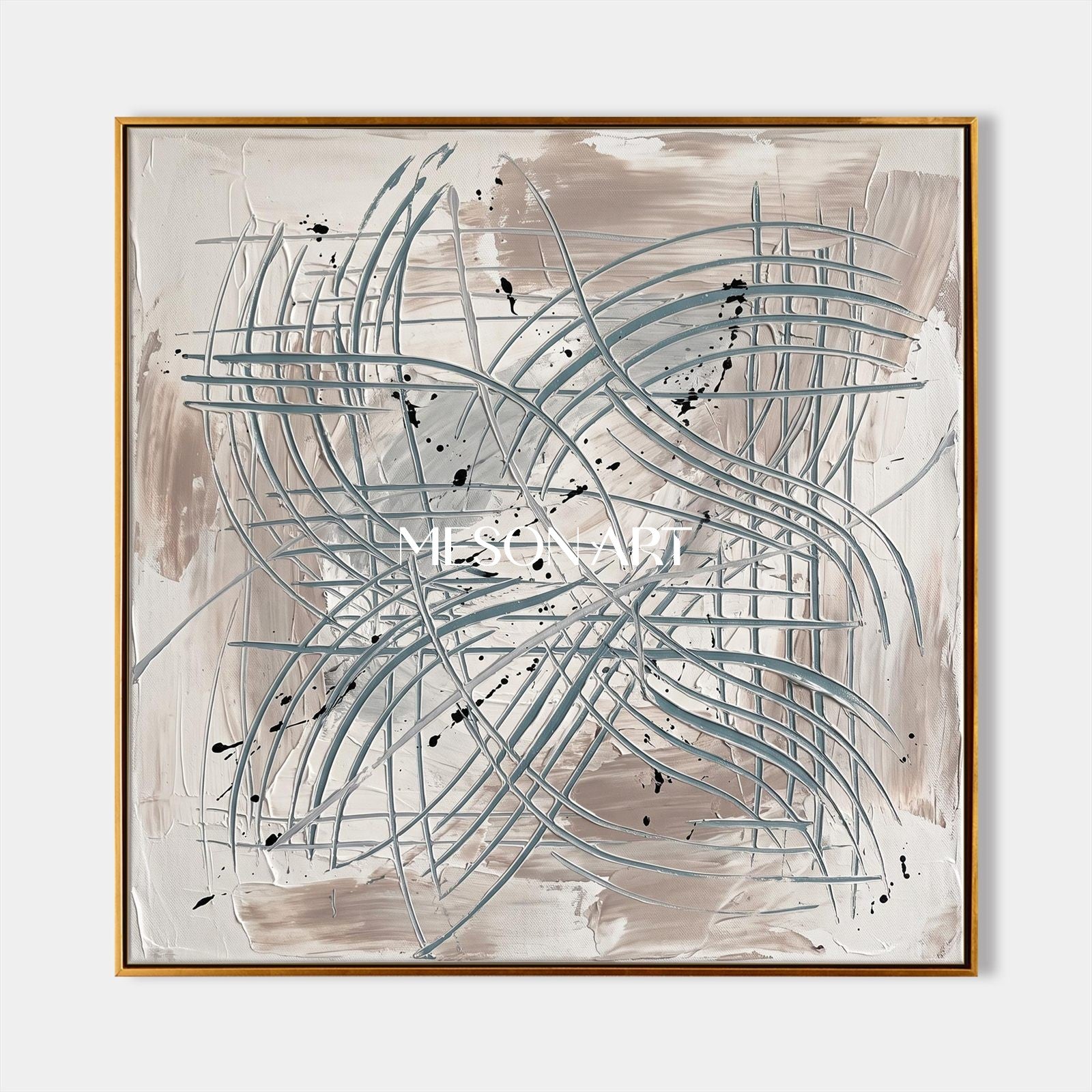 Gray And White Pollock Inspired Painting Square Wall Art For Living Room Original Artist By Mesonart