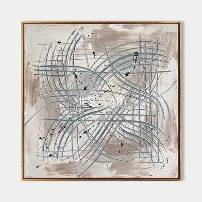 Gray And White Pollock Inspired Painting Square Wall Art For Living Room Original Artist By Mesonart