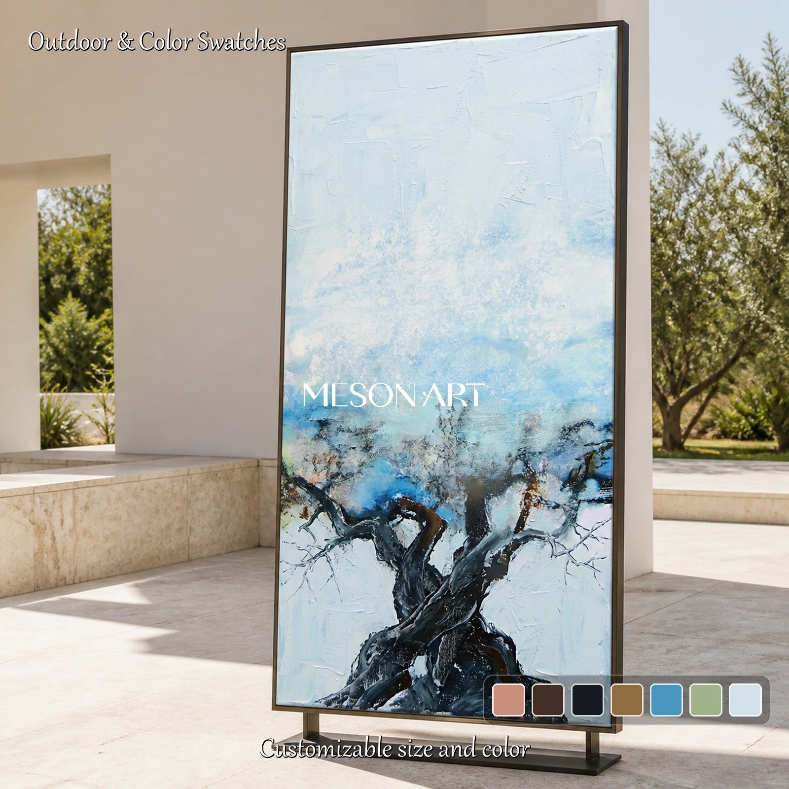 Blue And Black Abstract Painting Panoramic Landscape Wall Art Modern Contemporary Luxury By Mesonart