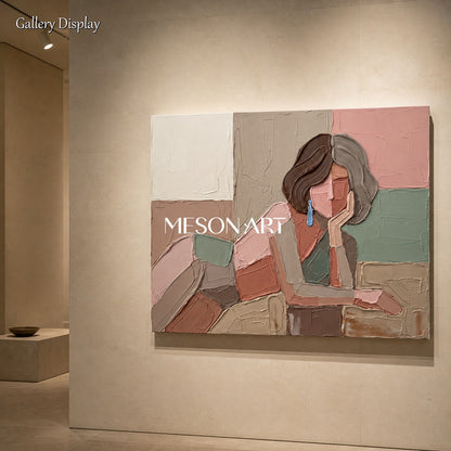 Pink And Brown Painting Modern Portrait Contemporary Figurative Art Original Artist Hand Painted Rectangular Wall Decor For Living Room By Mesonart