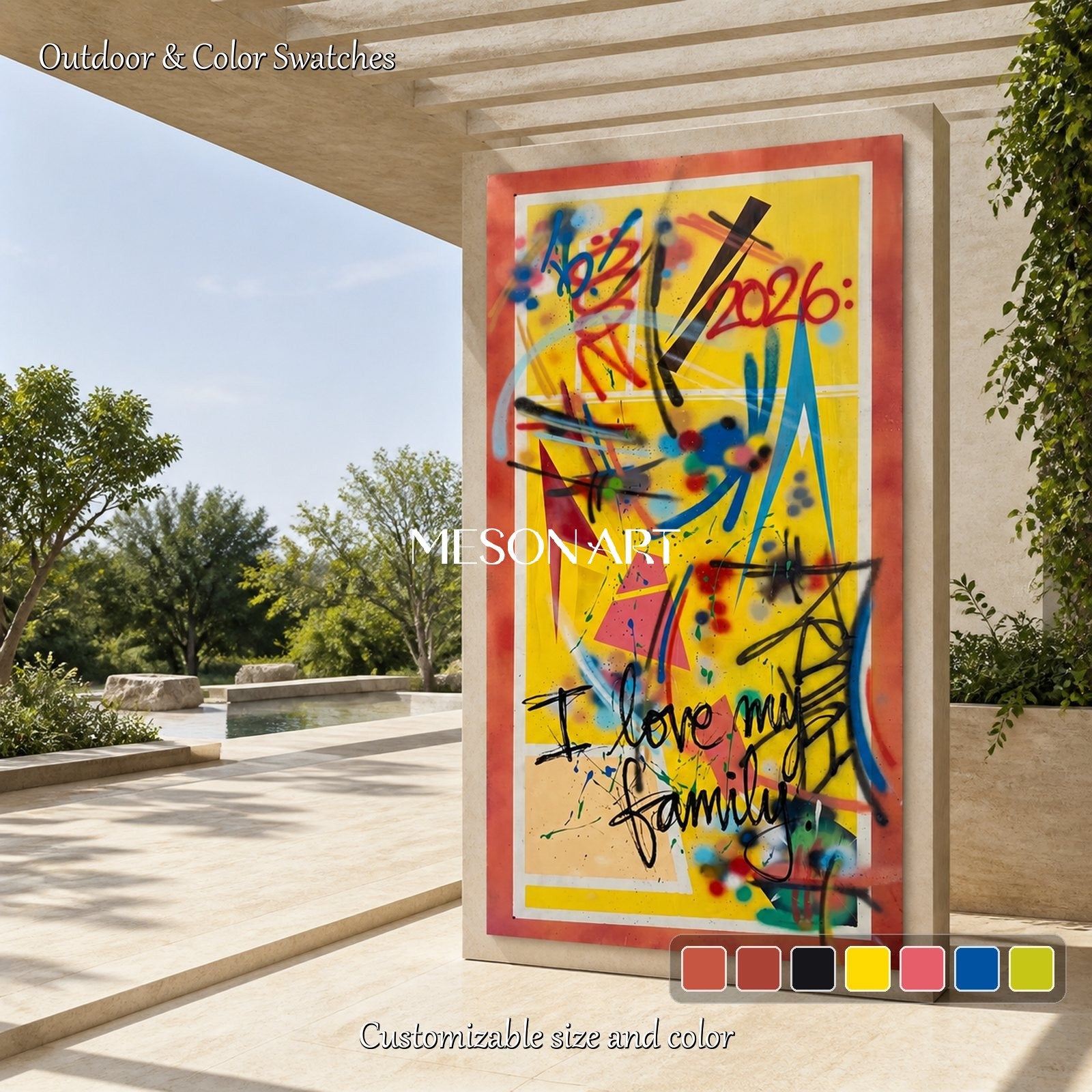 Red And Yellow Graffiti Art Original Artist Hand Painted Panoramic Wall Decor For Living Room By Mesonart