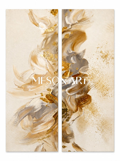 Large Gold Leaf Abstract Painting On Canvas For Modern Living Room Wall Decor