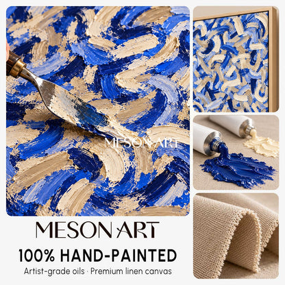 Blue And Beige Abstract Impasto Palette Knife Rectangular Wall Art Original Artist By Mesonart