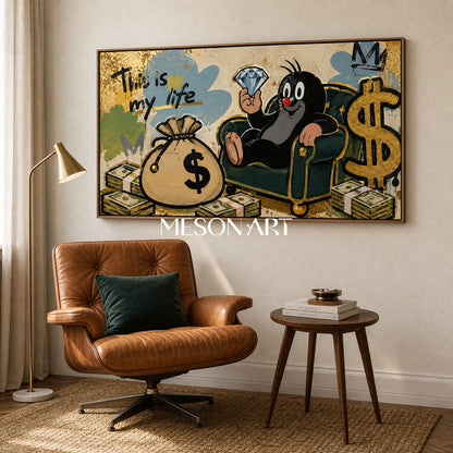 Luxury Pop Art Painting With Gold Leaf And Graffiti For Modern Living Room Decor