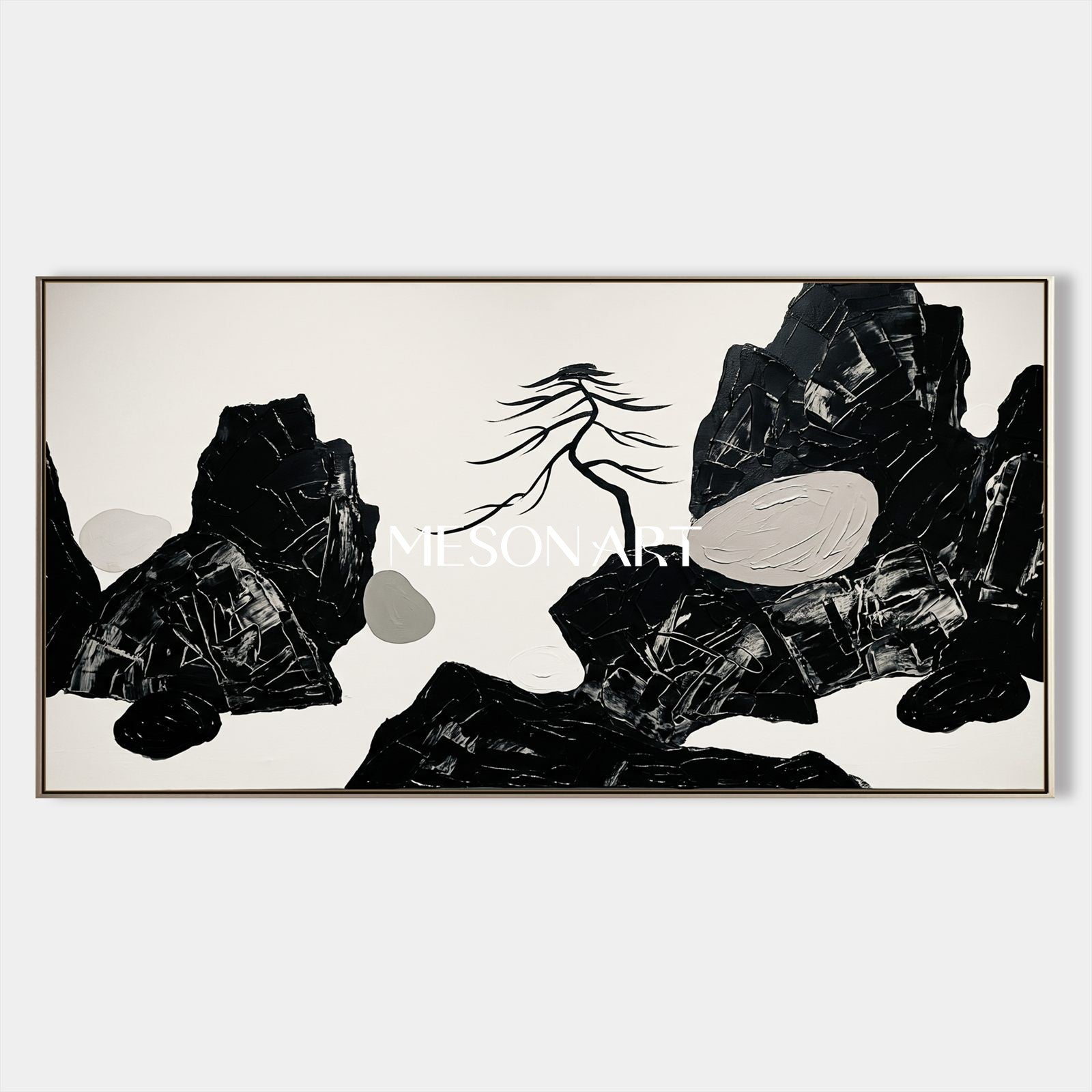 Large Black And White Textured Painting Abstract Landscape Art For Living Room